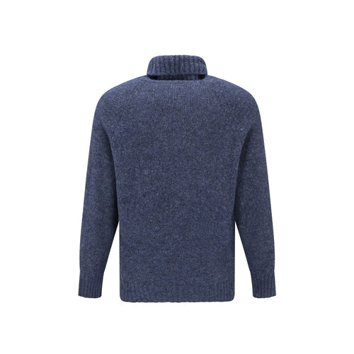 Brunello Cucinelli Blauer Rollkragenpullover aus Alpaka-Leder