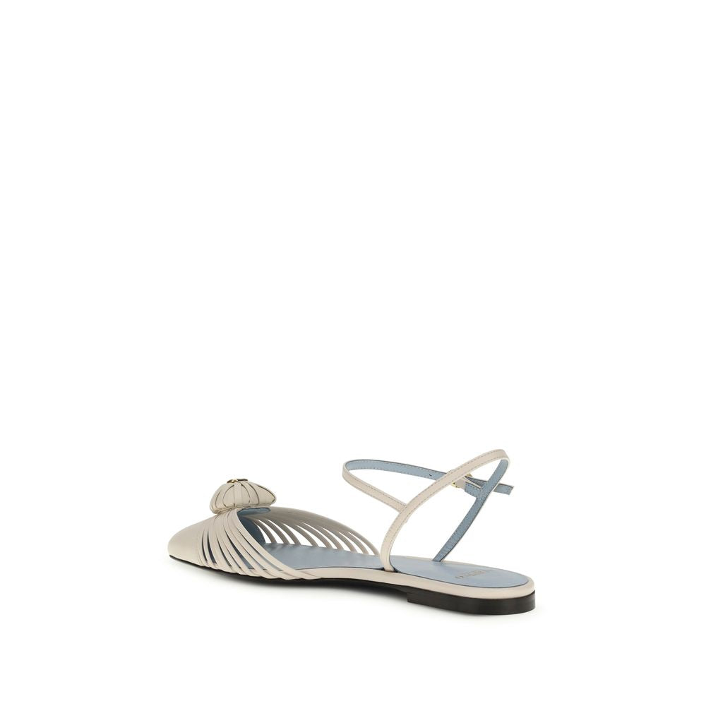 Valentino Garavani Beige Calf Leather Bos Taurus Ballet Flats