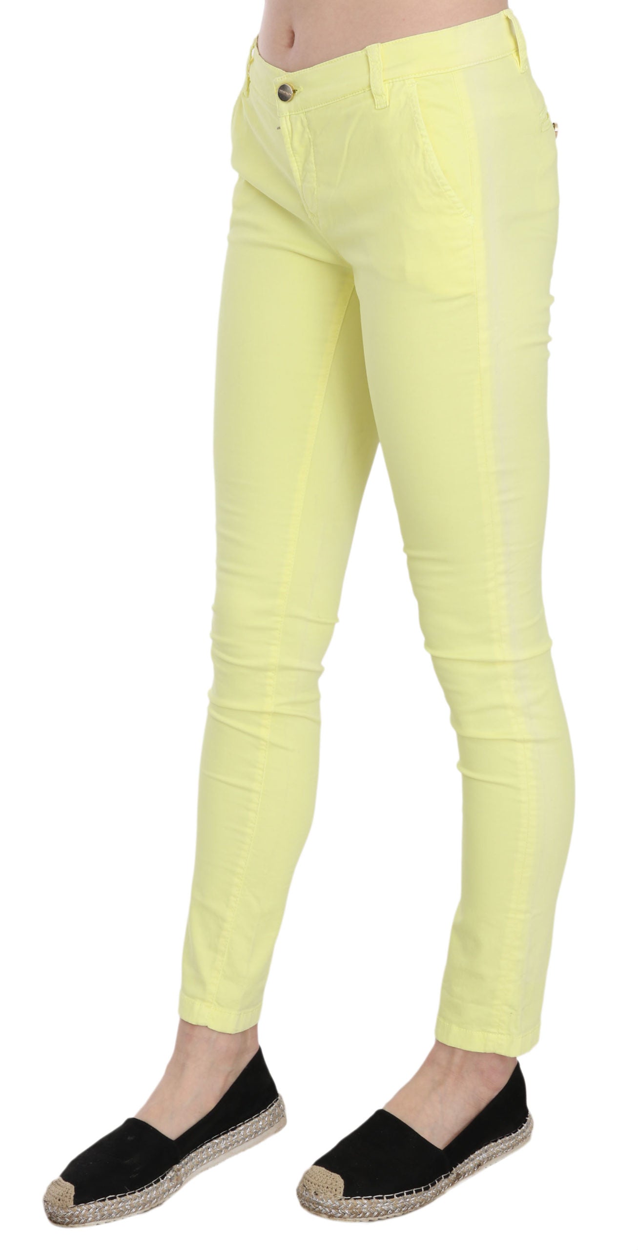 PINKO Gelbe Baumwoll-Stretchhose mit niedriger Taille Skinny Casual Trouser Pants