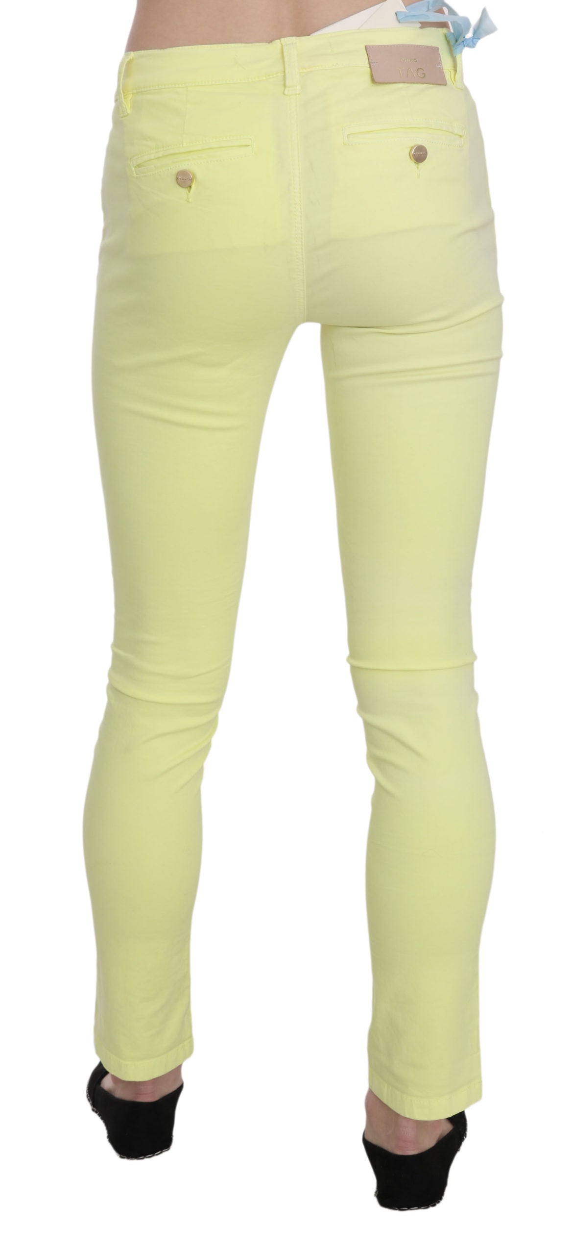 PINKO Gelbe Baumwoll-Stretchhose mit niedriger Taille Skinny Casual Trouser Pants