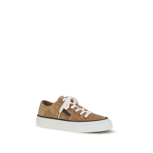 Brunello Cucinelli Beige Kalbsleder Bos Taurus Low Top Sneakers