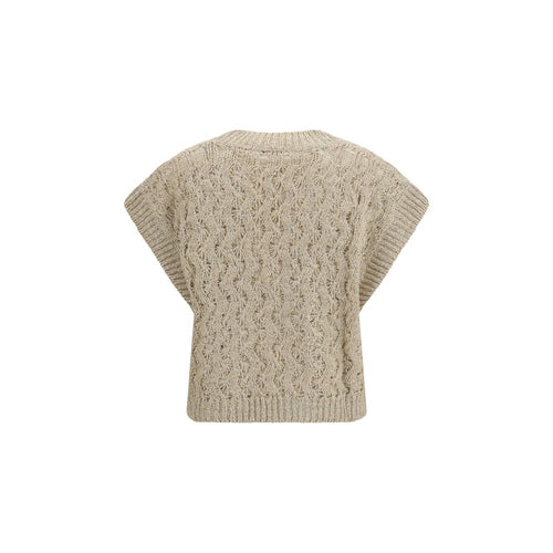 Brunello Cucinelli Beiger ärmelloser Seidenpullover