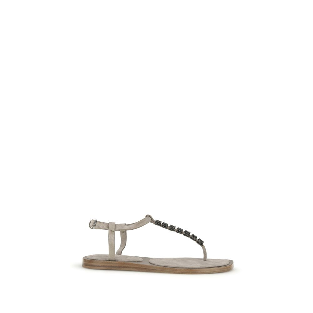 Brunello Cucinelli Blue Calf Leather Bos Taurus Strap-On Sandals