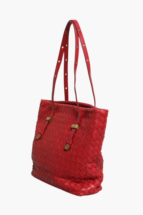 Bottega Veneta Rote Intrecciato Leder Tragetasche