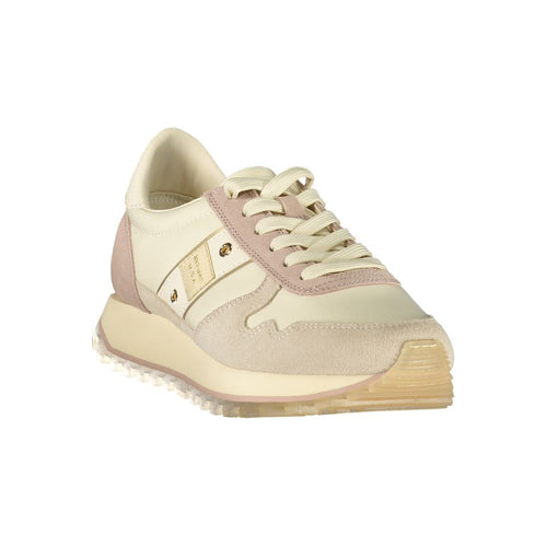 Blauer Beige Leder Damen Sneaker