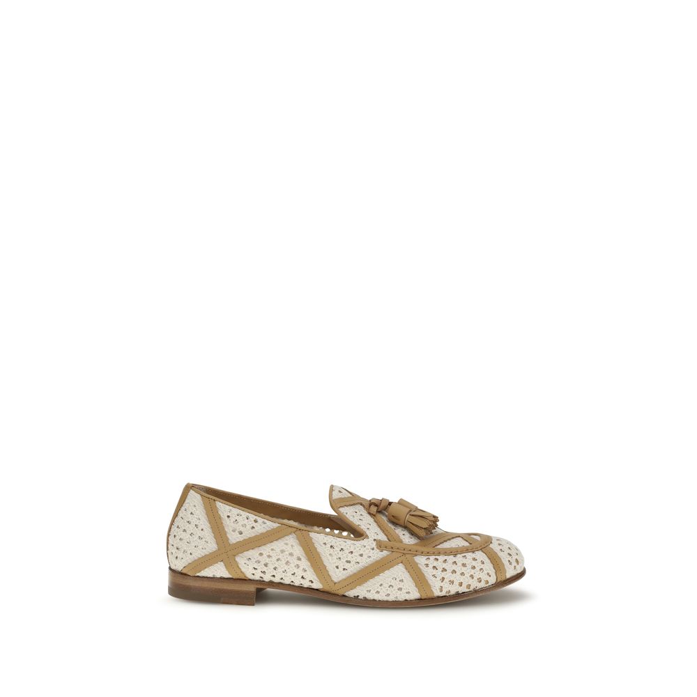 Fratelli Rossetti Beige Linen Slip-On Loafers