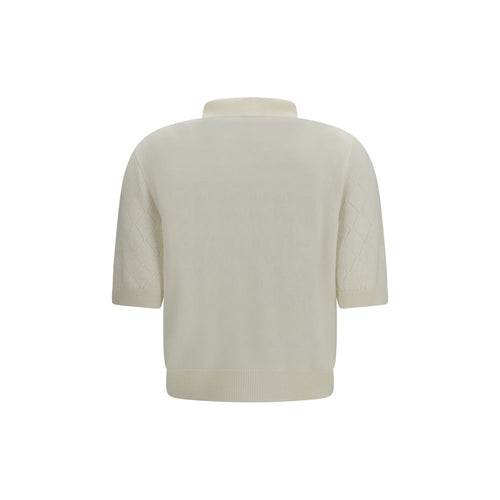 Balmain Poloshirt aus weißer Wolle mit Oversized Aries Stickerei