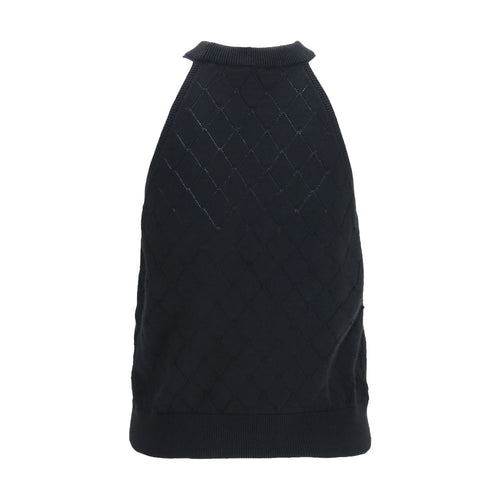 Balmain Ärmelloses T-Shirt aus schwarzer Wolle mit Widder-Motiv