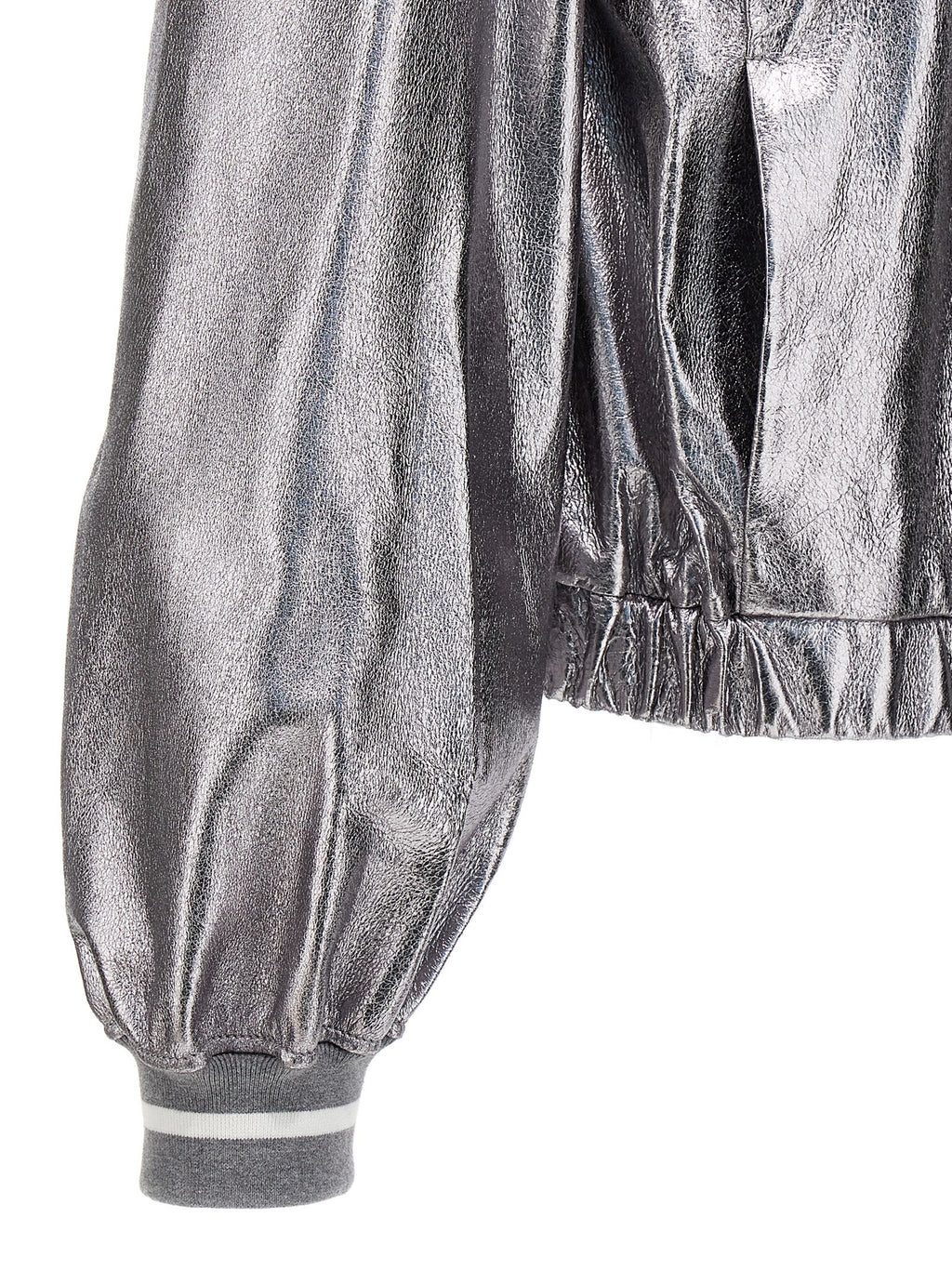 Brunello Cucinelli Silver Leather Bomber
