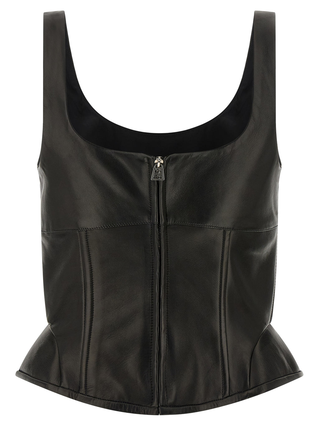 Ermanno Scervino Black Lamb Leather Tank Tops