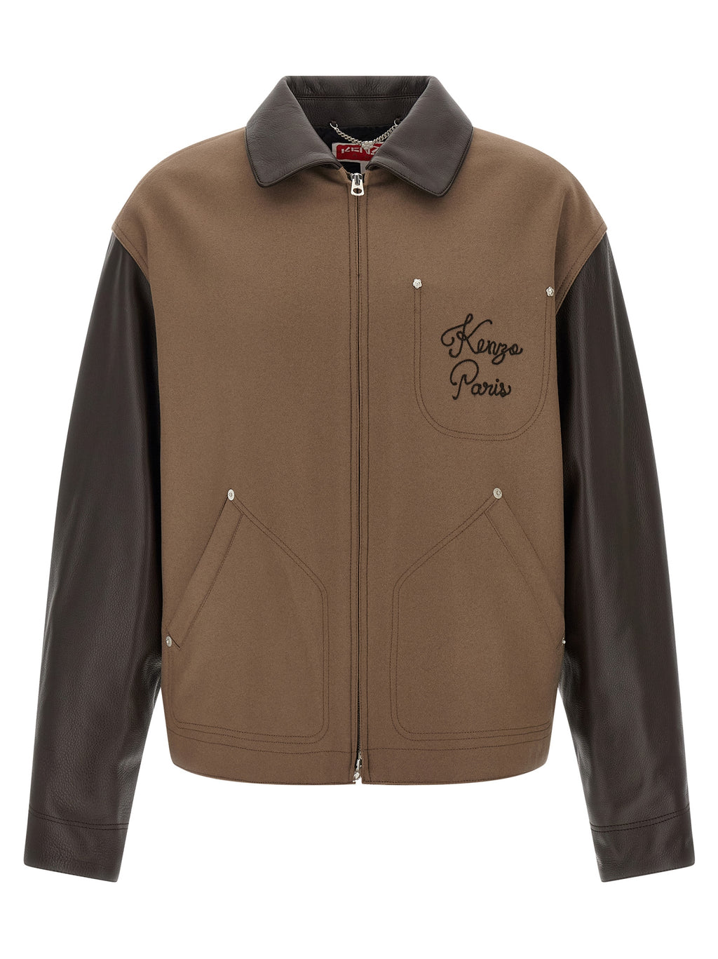 Kenzo Brown Virgin Wool Leather Jacket