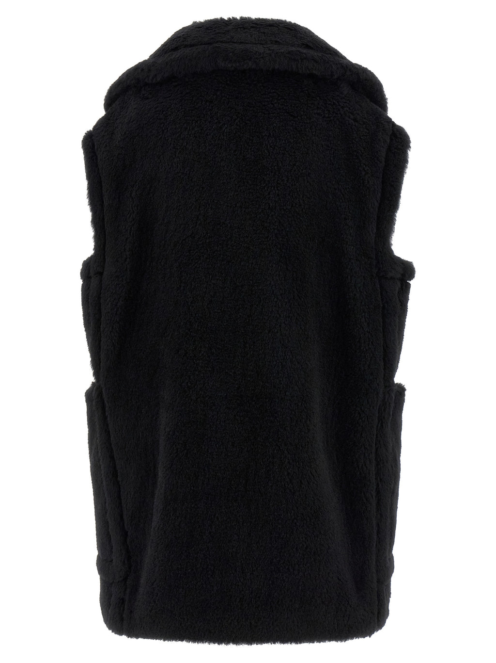 Max Mara Black Alpaca Leather Sleeveless Jacket