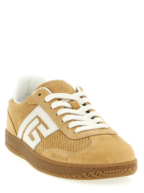 Balmain Low-Top-Sneaker aus beigem Kalbsleder