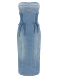 Elisabetta Franchi Blue Cotton Midi Dress