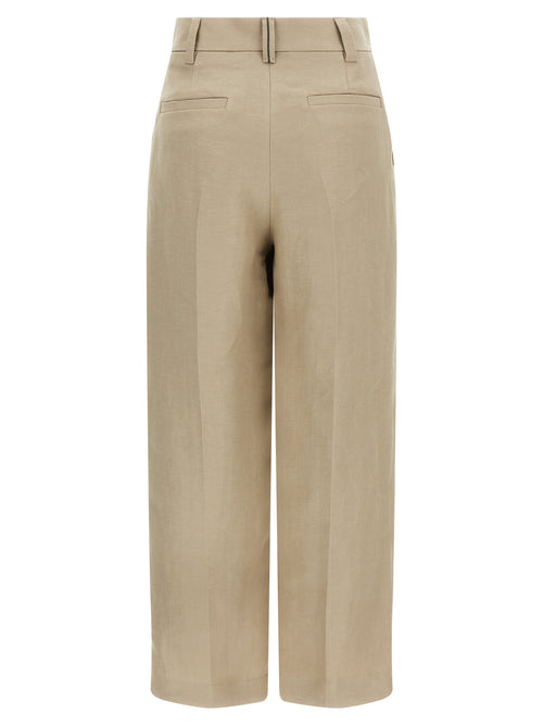 Brunello Cucinelli Beige Leinen Freizeithose