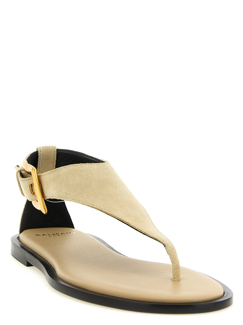 Balmain Flache Sandalen aus beigem Kalbsleder
