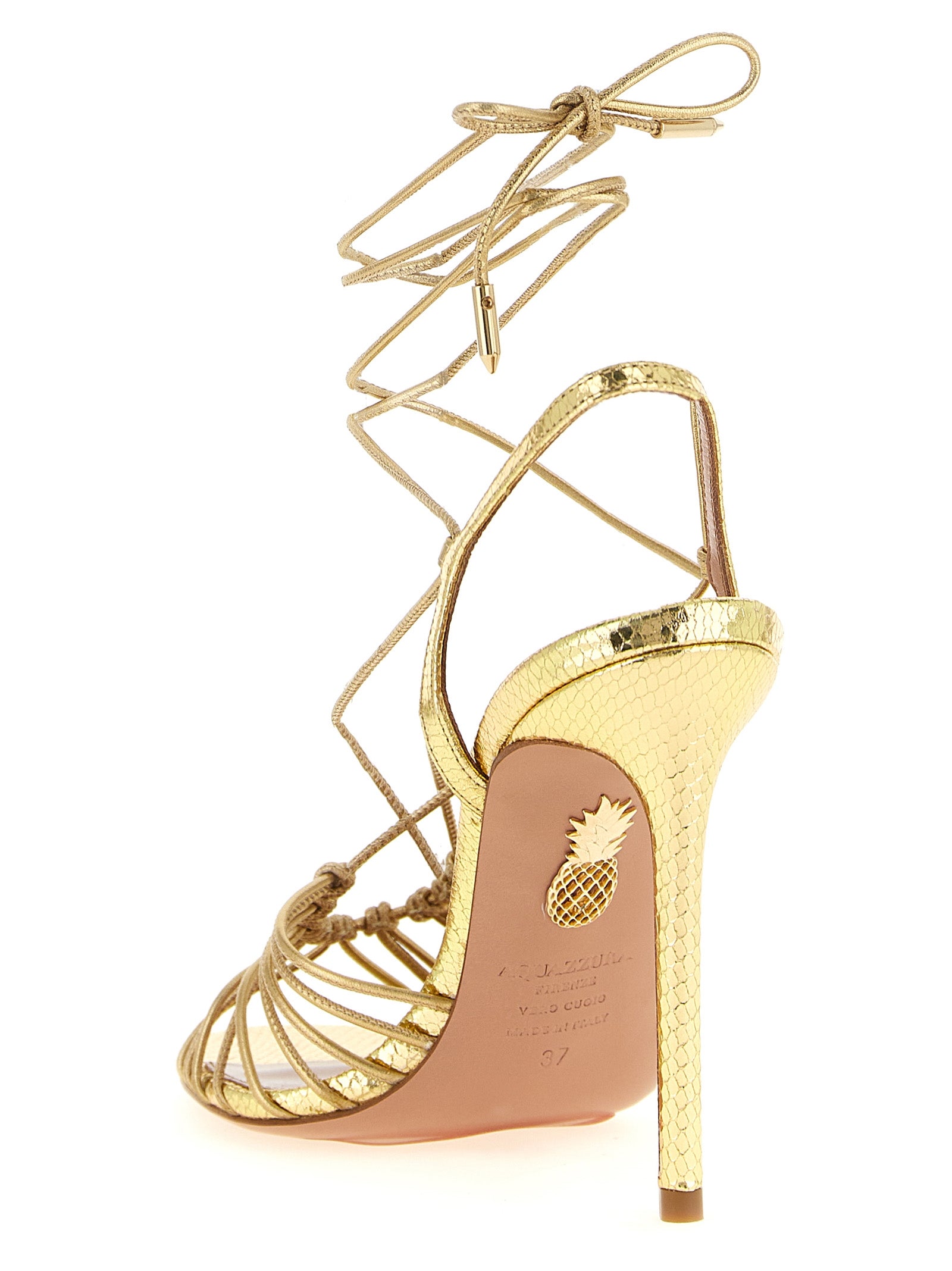 Aquazzura Gold Lamb Leather Stiletto Heel Sandals