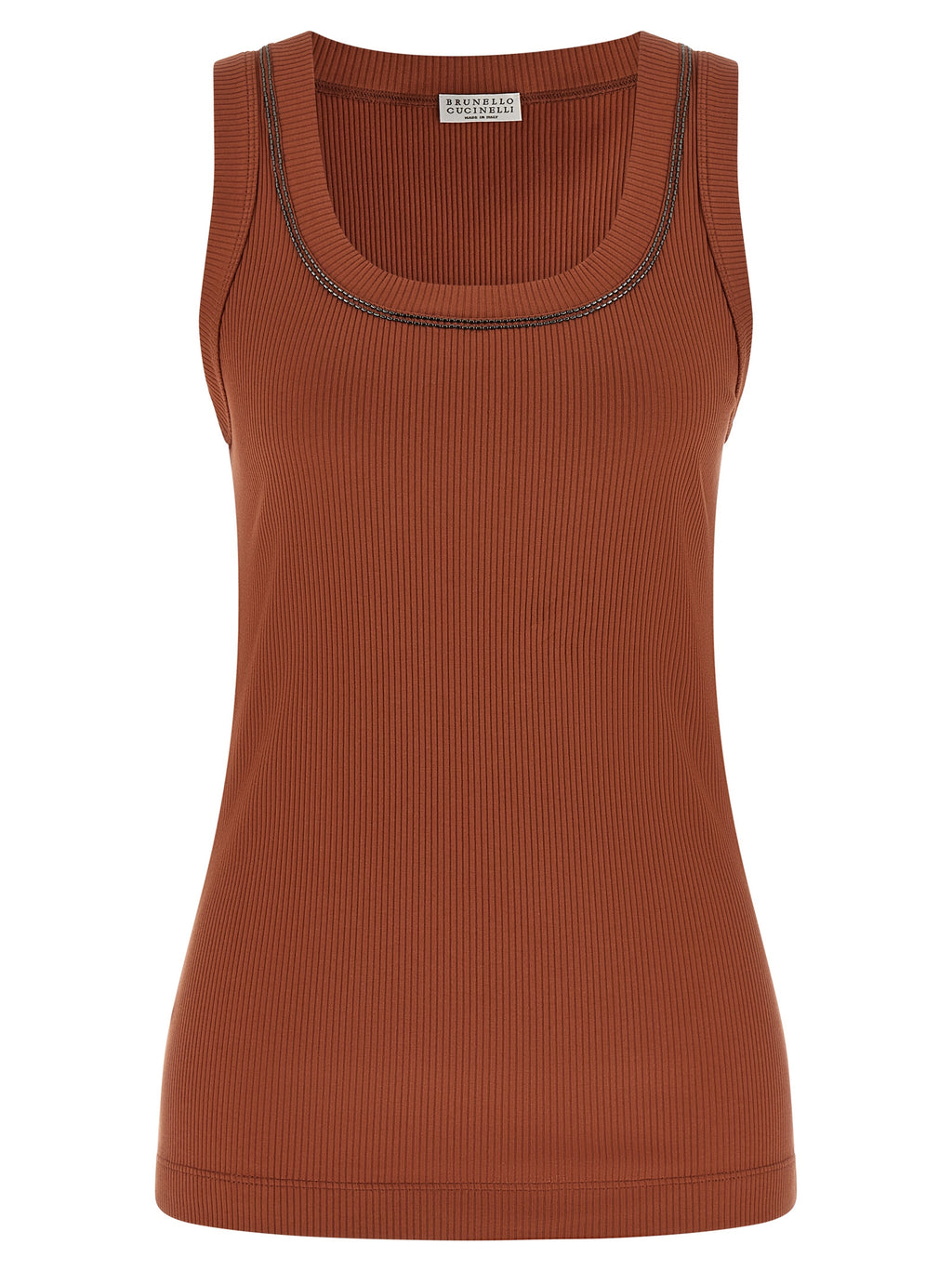 Brunello Cucinelli Brown Cotton Sleeveles T-Shirt