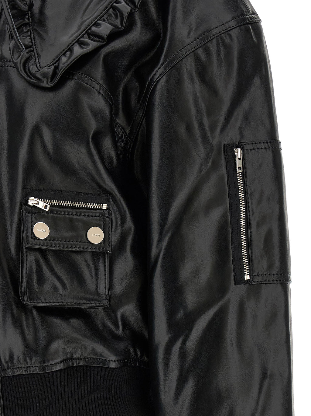 Ganni Black Leather Bomber