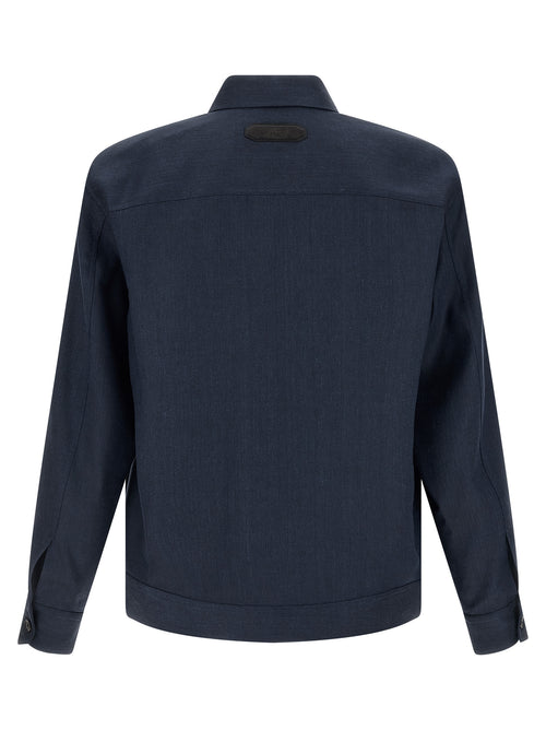 Brioni Blaues Leinen-Sakko in voller Länge