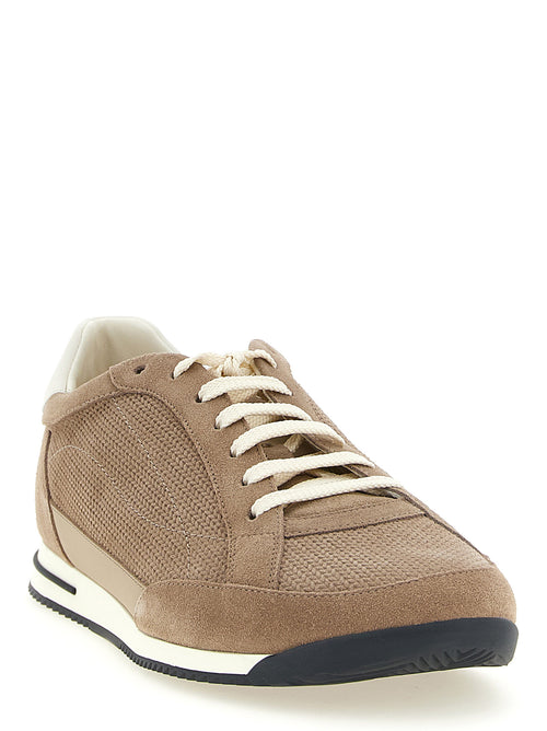 Brunello Cucinelli Beigefarbene Low-Top-Sneaker aus Kalbsleder