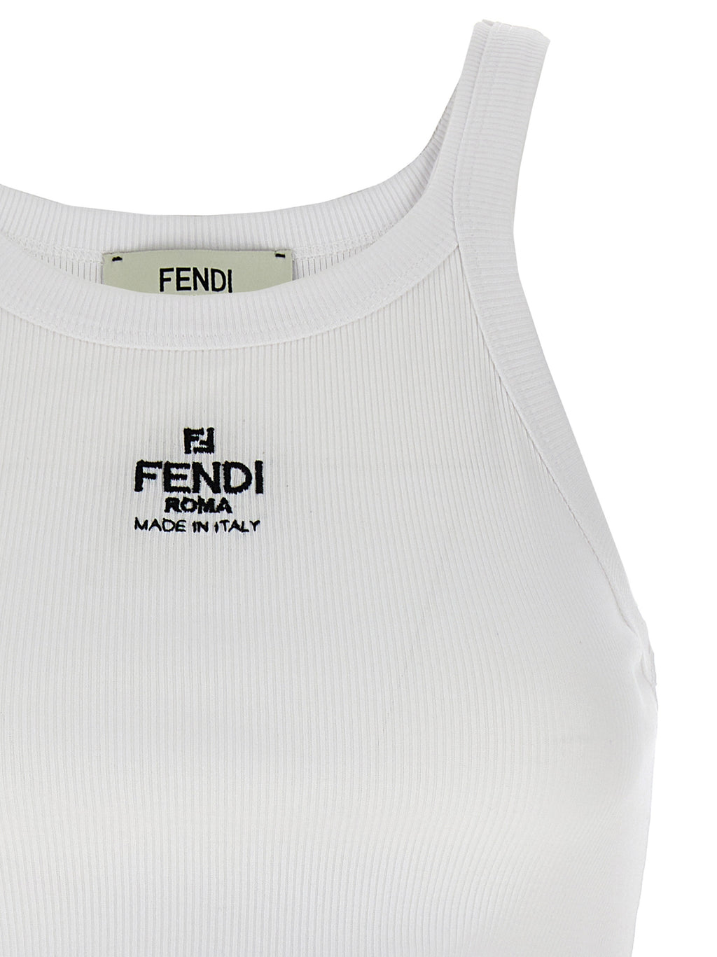 Fendi White Cotton Sleeveles T-Shirt