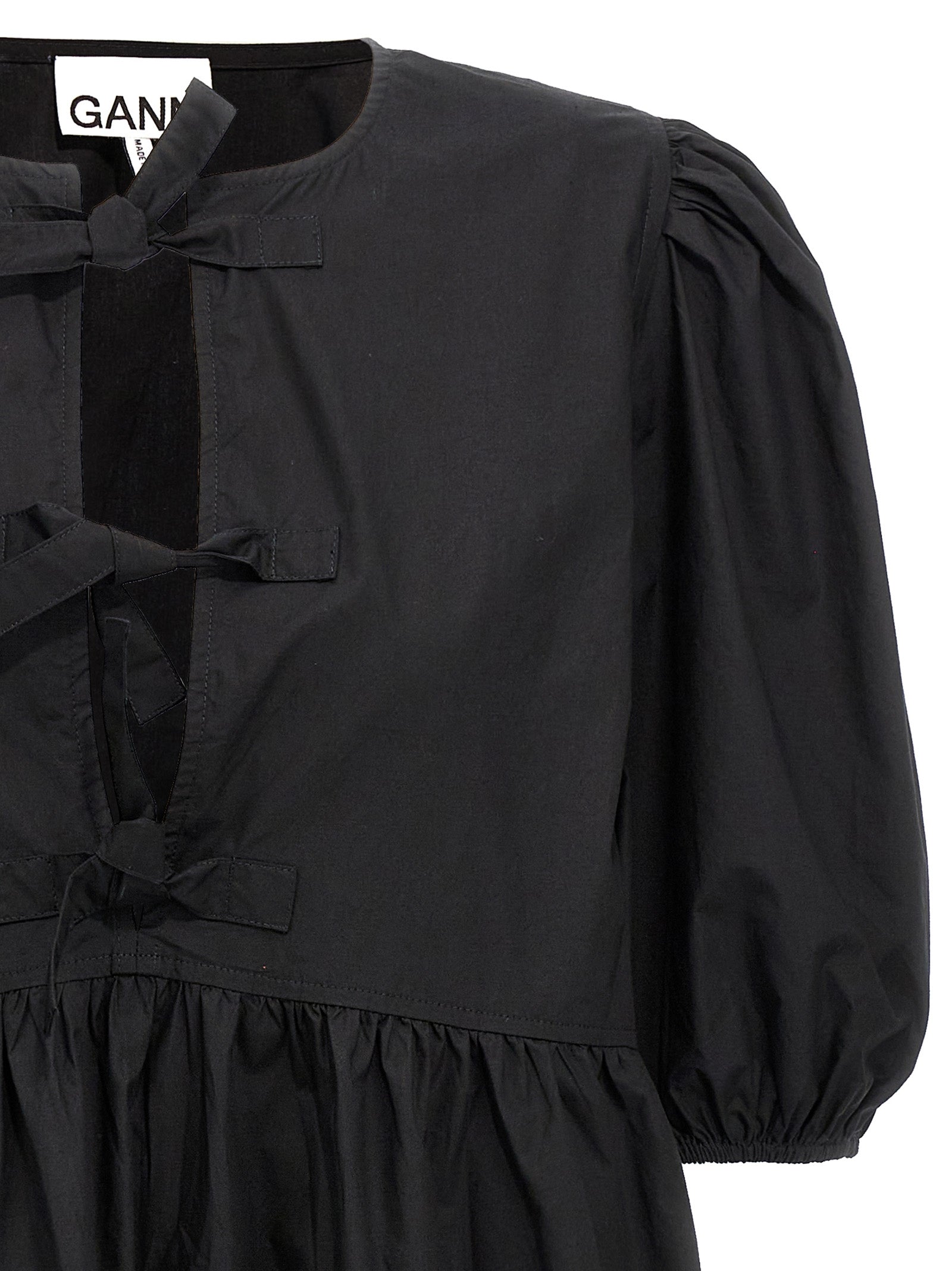 Ganni Black Cotton Short Dress