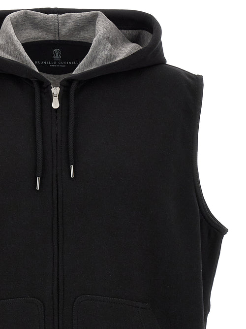Brunello Cucinelli Ärmellose Jacke aus schwarzer Baumwolle