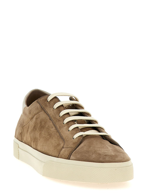 Brunello Cucinelli Beigefarbene Low-Top-Sneaker aus Kalbsleder