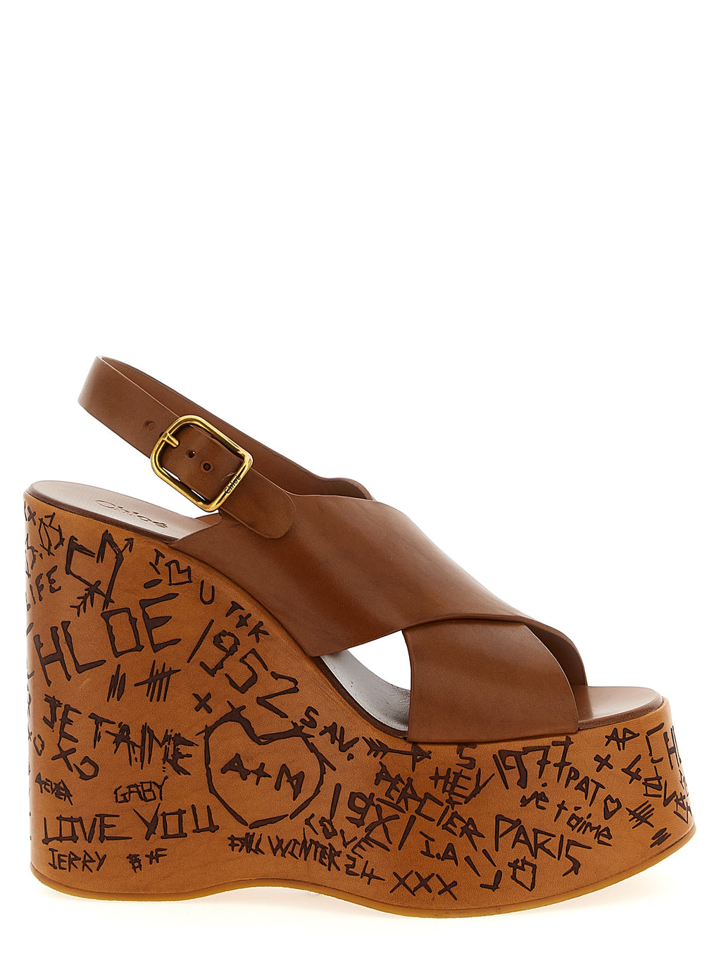 Chloé Brown Calfskin Wedge Sandals