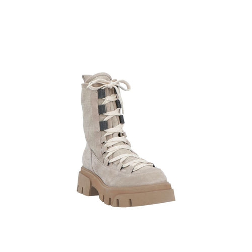Brunello Cucinelli Beige Schnürstiefel aus Leder