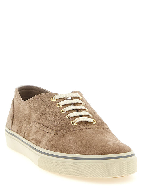 Brunello Cucinelli Beigefarbene Low-Top-Sneaker aus Kalbsleder