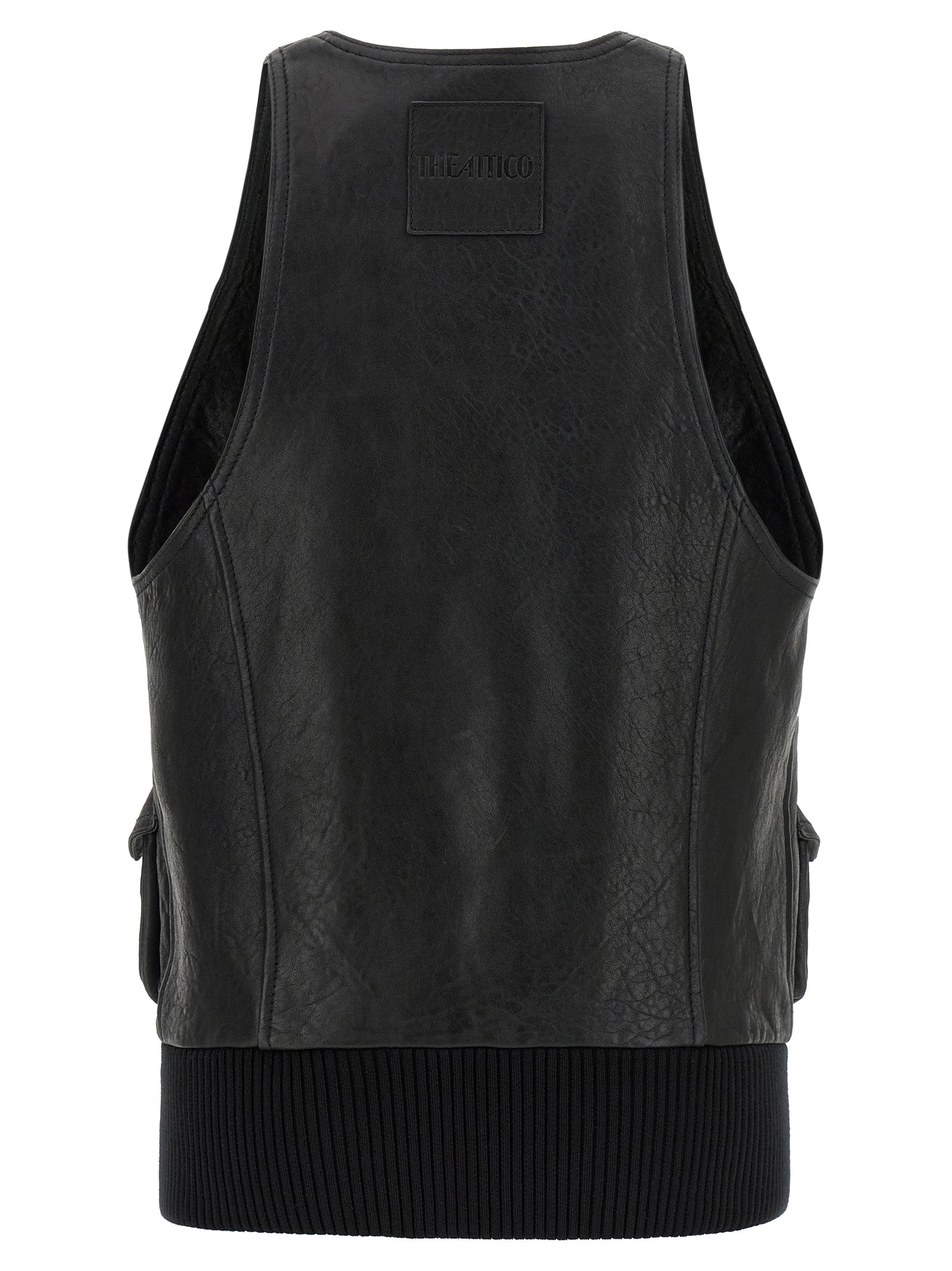 The Attico Black Lamb Leather Sleeveless Jacket