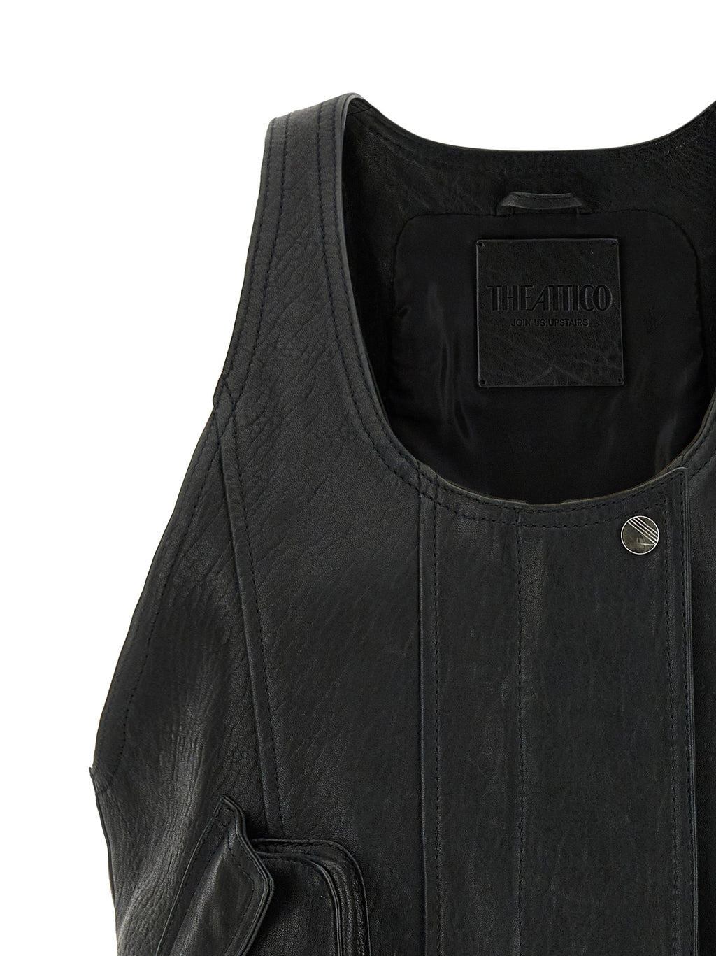 The Attico Black Lamb Leather Sleeveless Jacket