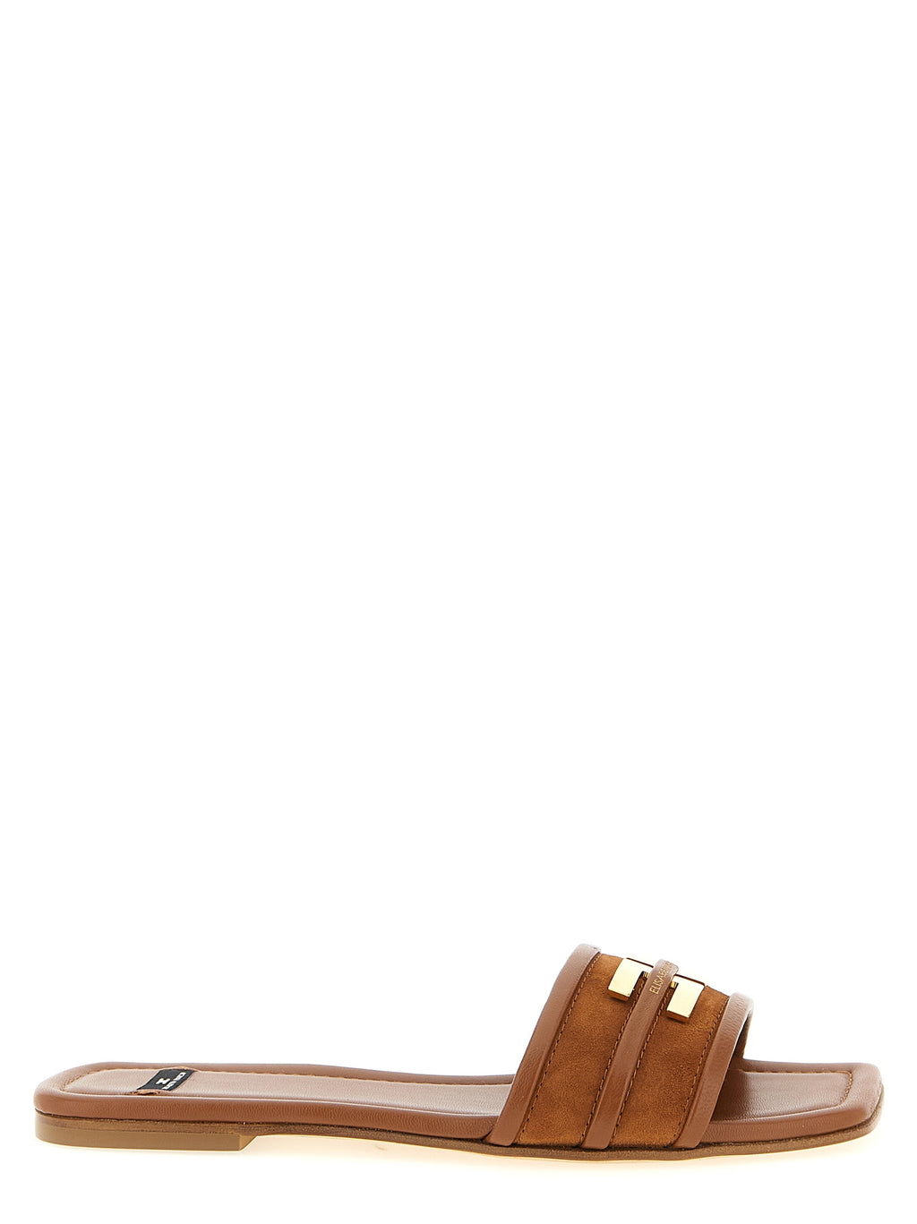 Elisabetta Franchi Brown Leather Slides