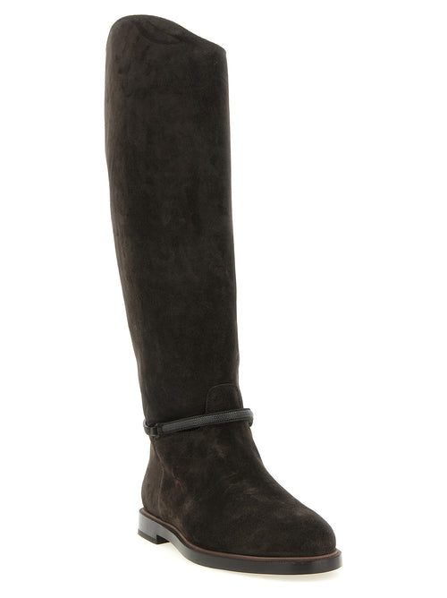 Brunello Cucinelli Overknee-Stiefel aus schwarzem Kalbsleder