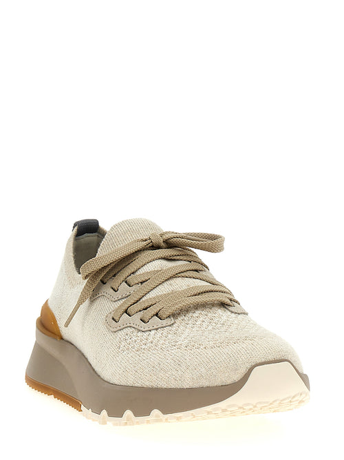 Brunello Cucinelli Beige Baumwoll-Low-Top-Sneakers