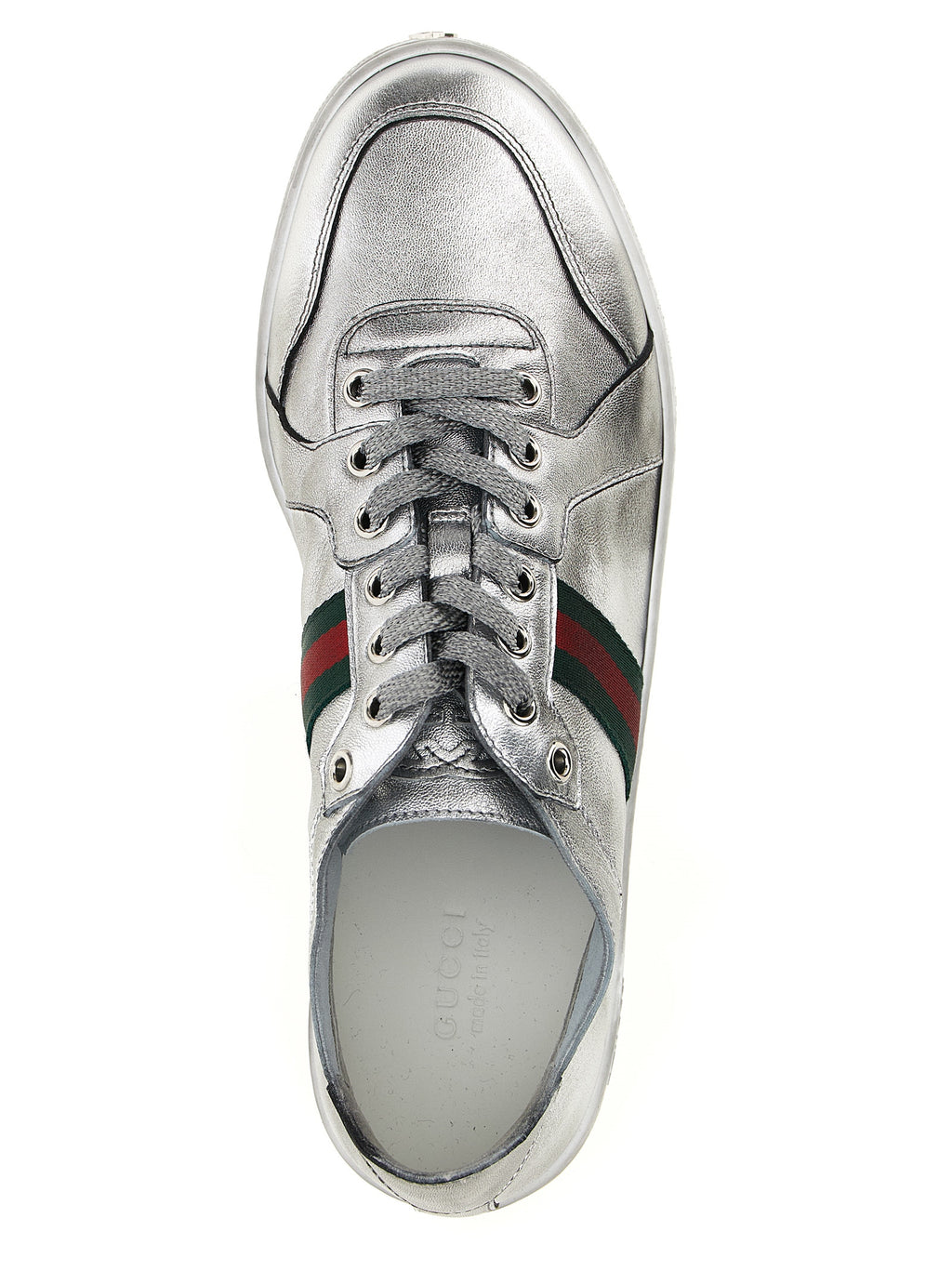 Gucci Silver Lamb Leather Low Top Sneakers