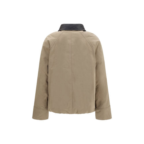 Brunello Cucinelli Jacke aus beigefarbener Baumwolle mit Lederdetails