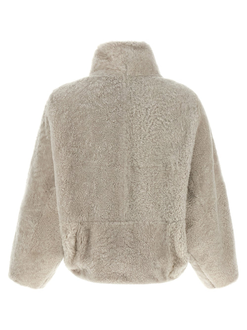 Brunello Cucinelli Beigefarbene Lammnappa-Lederjacke in voller Länge