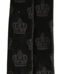 Dolce & Gabbana Men Black Crown Print Silk Adjustable Tied Necktie Tie