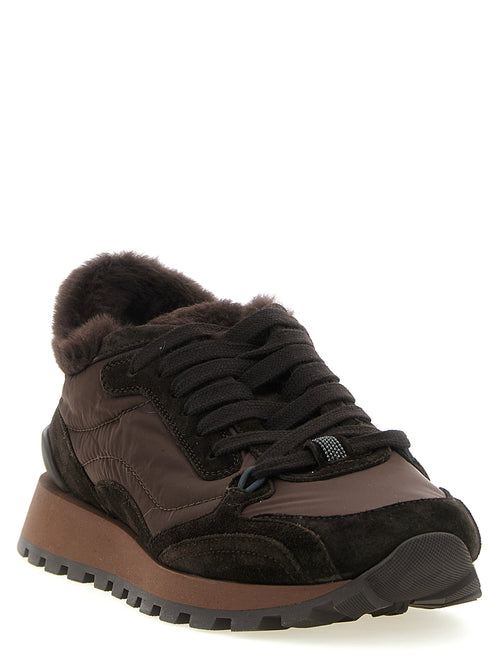 Brunello Cucinelli Athletische Sneakers aus schwarzem Kalbsleder