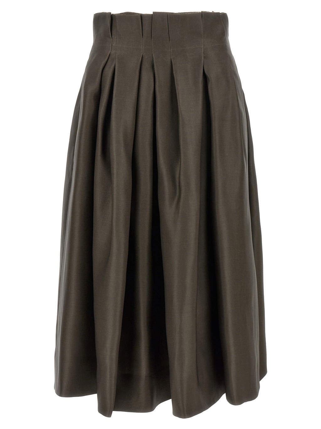 Khaite Brown Silk Midi Skirt