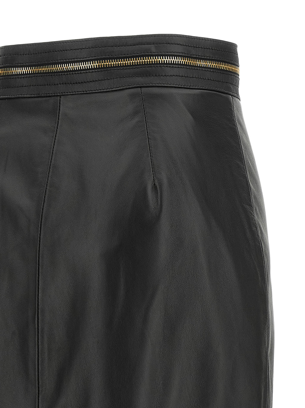 Elisabetta Franchi Black Lambskin Midi Skirt