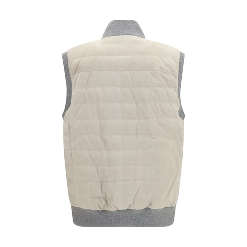 Brunello Cucinelli ärmellose Jacke aus beigem Kalbsleder