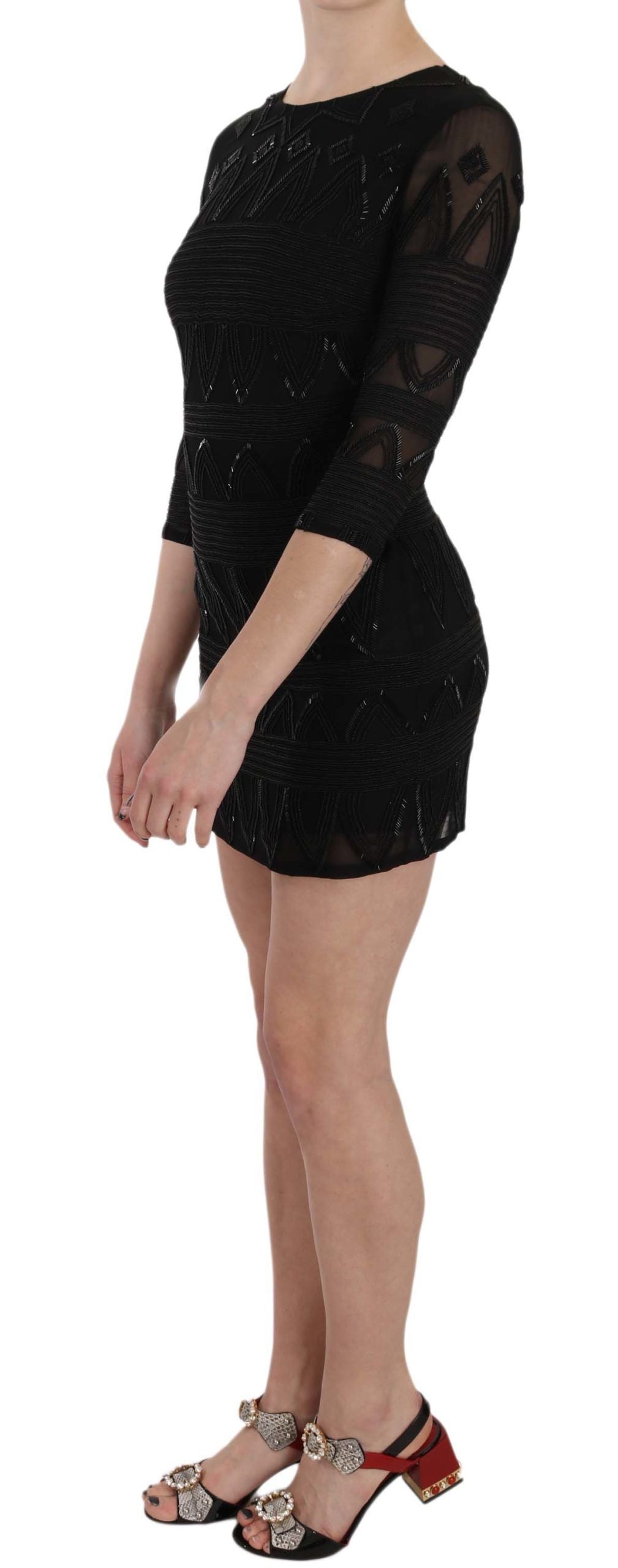 John Richmond Schwarzes Seidenpailletten-Mini-Schichtkleid