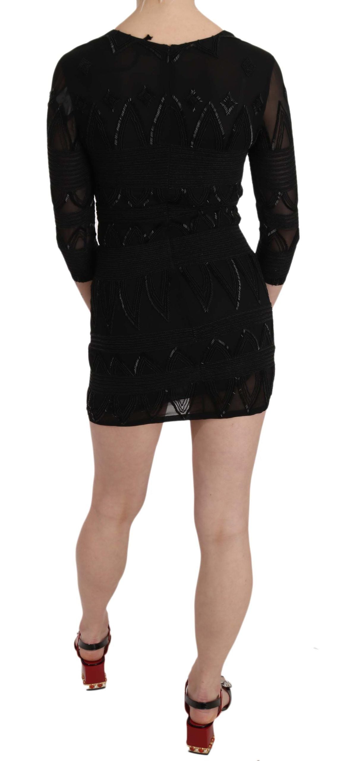 John Richmond Schwarzes Seidenpailletten-Mini-Schichtkleid