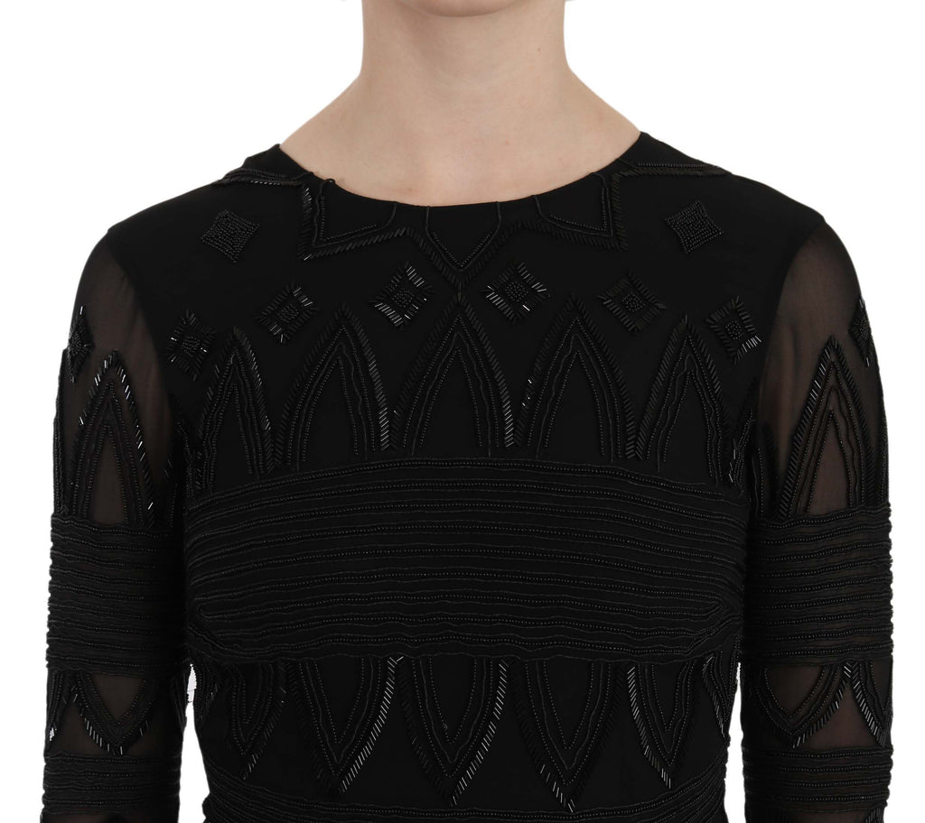 John Richmond Schwarzes Seidenpailletten-Mini-Schichtkleid