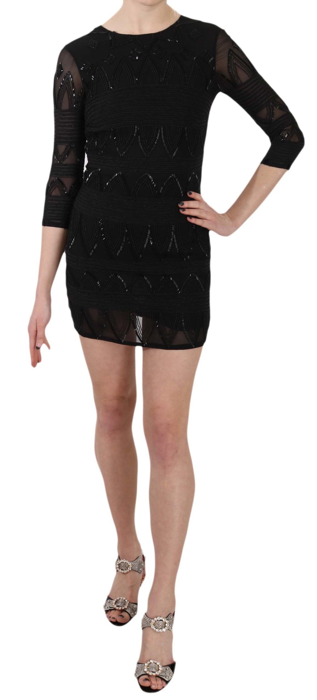 John Richmond Schwarzes Seidenpailletten-Mini-Schichtkleid