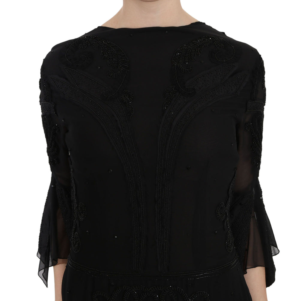 John Richmond Schwarzes Mini-Shiftkleid aus Seide mit Pailletten